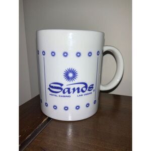 Sands Hotel and Casino Las Vegas Souvenir Coffee Mug 9 FL Oz‎ Cup White & Blue